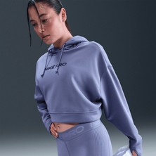 Nike Pro Therma-Fıt Fleece Kadın Crop Kapüşonlu Mavi Antrenman Sweatshirt | HV3600-499