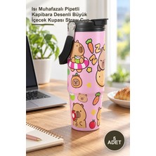 Yenilig 5 Adet Dev Çelik Kupa Tumbler – Isı Muhafazalı Pipetli Kapibara Desenli Büyük Içecek Kupası Straw Cup