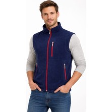 Bizim Terzi Lacivert Polar Yelek Kırmızı Fermuarlı 3 Cepli Tam Fermuarlı Slim Fit Anti Pilling Tüylenme Yapmaz. Hava Geçirmez