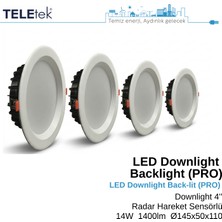 Teletek 14W LED Downlight Backlight Pro Radar Hakerket Sensörlü Yuvarlak Beyaz Işık  Spot Sıva Altı Panel Armatür , IP44 Ince Kasa Spot Aydınlatma