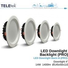 Teletek 14W LED Downlight Backlight Pro Yuvarlak Beyaz Işık  Spot Sıva Altı Panel Armatür , IP44 Ince Kasa Spot Aydınlatma