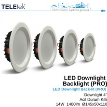 Teletek 14W LED Downlight Backlight Pro Acil Durum Kitli Yuvarlak Beyaz Işık  Spot Sıva Altı Panel Armatür , IP44 Ince Kasa Spot Aydınlatma
