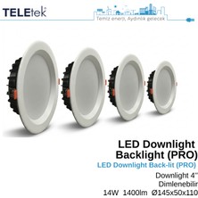 Teletek 14W LED Downlight Backlight Pro Dimlenebilir Yuvarlak Beyaz Işık  Spot Sıva Altı Panel Armatür , IP44 Ince Kasa Spot Aydınlatma
