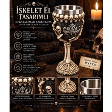 Mersi Shop Iskelet El Tasarımlı 3D Kabartmalı Paslanmaz Çelik Kadeh Kupa Gotik Dekoratif Tasarım