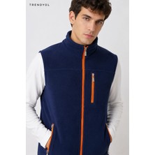 Bizim Terzi Lacivert Polar Yelek Turuncu Fermuarlı 3 Cepli Tam Fermuarlı Slim Fit Anti Pilling Tüylenme Yapmaz. Hava Geçirmez