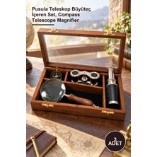 Yenilig 3 Adet Ahşap Kutulu Keşif Seti – Pusula Teleskop Büyüteç Içeren Set, Compass Telescope Magnifier
