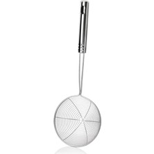 Defne Store 18-16 cm Paslanmaz Çelik Süzgeç Kepçe, Dayanıklı, Uzun Saplı Kızartma ve Haşlama Kevgir Kaşık (16 Cm)