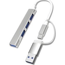 Defne Store 3360 USB 3.0 Type C Hub, 4 Port, 2'si 1 Arada USB ve Type-C, USB Type-A ve USB Type-C, 5 Gbps