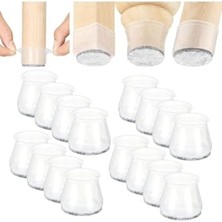 Defne Store 12 Adet (2-2.5 Cm) Yarı Saydam Silikon Keçeli Sandalye Ayağı Pabucu, Dayanaklı Zemin Koruyucu