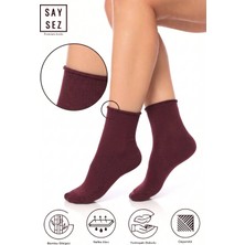 Saysez Bordo Bambu Kadın Lastiksiz Soket Dikişsiz Premium Çorap / Iz Bırakmaz / Sıkmayan Çorap