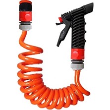 Defne Store Gri 5 Metre Spiral Sulama ve Yıkama Hortumu Seti, Musluk Adaptörü ve Tetik Başlığı