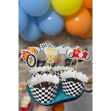 Defne Store Retro Yarış Arabaları Konsept Kürdan Süsleri Cupcake Süsleri Lüks Büyük Boy 10'lu Paket