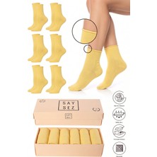 Saysez Bambu Kadın Lastiksiz Sarı Soket Dikişsiz Premium Çorap Kutulu 6'lı / Iz Bırakmaz / Sıkmayan Çorap