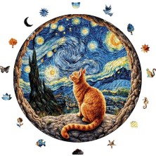 Defne Store Ahşap Puzzle Yetişkin - Yıldızlı Gecenin Altındaki Kedi - 252 Parça, 29 x 29 cm - Yapıştırıcı Folyo Dahil - Benzersiz Şekilli Parçalar & Özel Figürler - A1-14