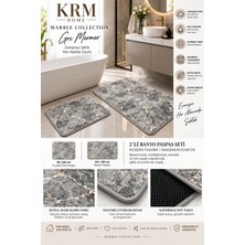 Krm Dünya Ürünleri Krm Home 2’li Banyo Paspas Seti Altın Damarlı Mermer Desenli Kaymaz Taban Yıkanabilir 60X100 + 50X60 cm