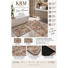 Krm Dünya Ürünleri Krm Home 2’li Banyo Paspas Seti Altın Damarlı Mermer Desenli Kaymaz Taban Yıkanabilir 60X100 + 50X60 cm