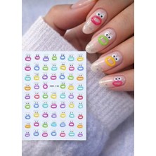 Defne Store Renkli Karikatür Göz ve Ağız Desenli Tırnak Sticker, Nail Art Süsleme