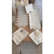 Umut Home Sofra Takımı Mimoza Gardenya Keten Yemek Takımı 160X260 Masa Seti 12 Kişilik 26 Parç