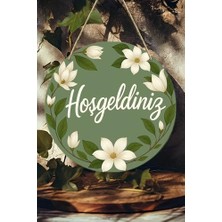 Defne Store Hoş Geldiniz Çiçekli Uv Baskı 3D Görünümlü Mdf Kapı Süsü | Askılı Silinebilir Dekoratif KS025, KS025 20 x