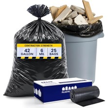 Defne Store 42 Galon 6,0 Mil Siyah Ağır Hizmet Çöp Torbası 83,8 cm x 122 Cm, 25 Adet