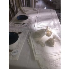 Umut Home Sofra Takımı Lina Gardenya Keten Yemek Takımı 160X260 Masa Seti 12 Kişilik 26 Parça