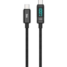 Defne Store BX09 cc Type-C To Type-C 100W 480MBPS E-Marker Çipli LED Dijital Ekranlı Şarj ve Data Kablosu 1 Metre Siyah