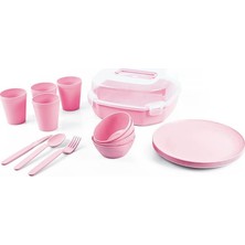 Defne Store 4 Kişilik Piknik Seti Kare Piknik Seti 4 Kişilik 22 Parça Pudra Kilitli Kutulu Piknik Seti