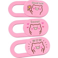 Defne Store Kamera Kapatıcı 3'lü Set, Ultra Ince 0.8 mm Sürgülü Webcam Cover, 3m Yapışkanlı, Laptop Tablet Telefon MacBook iPad Uyumlu, Pig Desenli Pembe