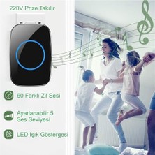 Defne Store Ledli Modern Kablosuz Kapı Zili 300METRE Menzil 60 Çeşit Zil 5 Seviye Ses