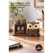 Yenilig 2 Adet Dekoratif Ahşap Masa Takvimi – Baykuş Figürlü, 11X16 Cm, Desk Calendar ve Ahşap Tasarımlı