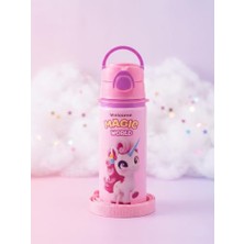 Defne Store Pembe Unicorn Çocuk Su Matarası, Paslanmaz Çelik, Pipetli Askılı Sızdırmaz