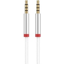 Defne Store AU-707 Örgü Tasarımlı Aux Audio Kablo, 3.5 mm 1m, Beyaz