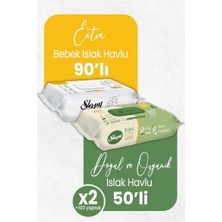 Defne Store Islak Havlu Extra Bebek 90'lı ve Doğal Organik Islak Mendil 50'li x 2 (100 Yaprak)