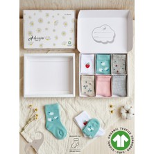 Okayro Organics 6’lı %100 Organik Pamuk Yenidoğan Kız Bebek Çorap Seti – Hediyelik Baby Shower Kutulu