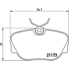Defne Store Bmw 3 Serisi E30 1983-1994 Uyumlu Ön Fren Balatası, 95(W) x 17(T) x 51(H1) Mm, P06010