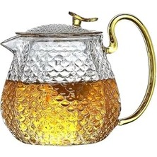 Defne Store Cam Demlik 550 ml Isıya Dayanıklı, Cam Süzgeçli ve Altın Kulplu