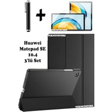 Defne Store Huawei Matepad Se 10.4 Uyumlu Siyah Tablet Aksesuar Seti: Flip Smart Standlı Kılıf, Ekran Koruyucu ve Kalem