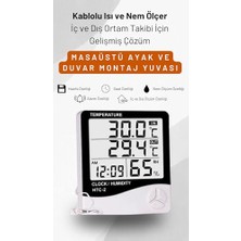 Defne Store Htc-2 Dijital Termometre Saat Nem ve Sıcaklık Ölçer Iç Dış Mekan