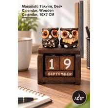 Yenilig 2 Adet Dekoratif Baykuşlu Ahşap Masa Takvimi – Masaüstü Takvim, Desk Calendar, Wooden Calendar, 10X7 cm