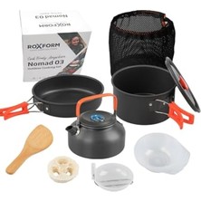Defne Store Nomad 03 Kamp Tencere Seti, 3-4 Kişilik, Sert Anodize Alüminyum, Mesh Taşıma Çantalı, 1200 G