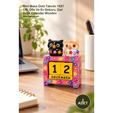 Yenilig 2 Adet Dekoratif Baykuşlu Ahşap Masa Takvimi – Mini Masa Üstü Takvim 10X7 Cm, Ofis ve Ev Dekoru, Owl Desk Calendar Wooden