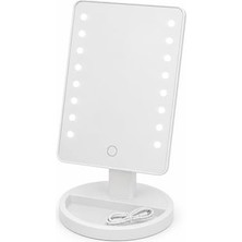 Defne Store LED Işıklı Kare Makyaj Aynası, Dokunmatik Sensörlü, Type-C Şarj Kablolu, Ayarlanabilir, 16 Led, Beyaz