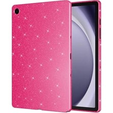 Defne Store Galaxy Tab S9 Fe Uyumlu Pembe-Koyu Simli Parlak Koton Tablet Kılıfı