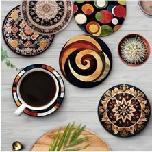 Defne Store Etnik ve Soyut Desenli 6'lı Mdf Bardak Altlığı Seti 10 cm BRD-035