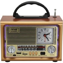 Defne Store 8898 Ahşap Kasalı Taşınabilir Radyo; Fm, Bluetooth, Tf Kart ve USB Destekli LED Saatli Model