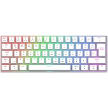 Defne Store Kyra MK61 Rgb Mekanik Gaming Oyuncu Klavyesi, %60 Kompakt, Bluetooth ve 2.4g Kablosuz + Kablolu, Huano Red Switch, Türkçe Q, Beyaz