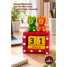 Yenilig 2 Adet Dekoratif Kedi Ahşap Masa Takvimi – Ahşap Masaüstü Takvim Mini Kedi Figürlü Desk Calendar