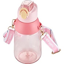 Defne Store Taşıma Askılı, Pipetli, 800 ml Çocuk Su Matarası, Sticker Hediyeli, Pembe