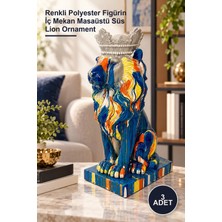 Yenilig 3 Adet Dekoratif Aslan Figürü – Renkli Polyester Figürin Iç Mekan Masaüstü Süs Lion Ornament