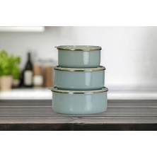Defne Store Soft Green Emaye Üçlü Saklama Seti